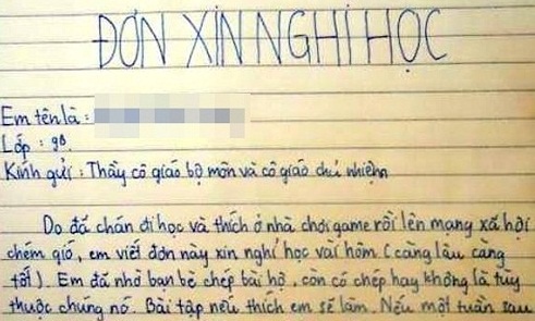 Đơn xin nghỉ học khiến thầy, cô 'đổ bệnh'