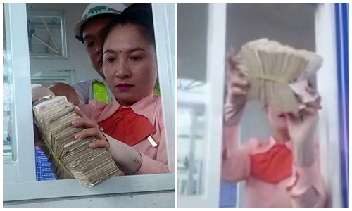 Nhân viên trạm Cai Lậy ấn còi báo động vì cục tiền lẻ gần một kg